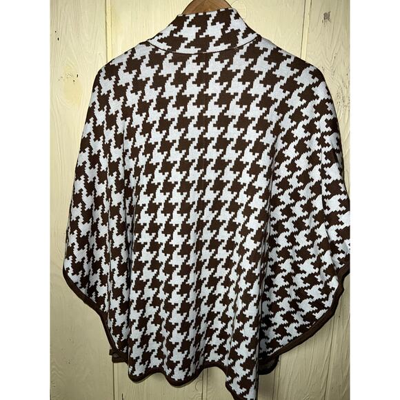 Houndstooth PONCHO Sweater Knit Brown Zip Medium Petite / Small Petite PM PS OS - Picture 7 of 7